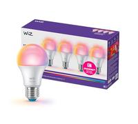 WiZ Smart LED A60 Bulb, Full Color and Tunable White, E27 Base, 60W Equivalent, 2200-6500K, 806 Lumens, Dimmable, Works with Alexa, Google Assistant, and Apple Home, 4 Pack