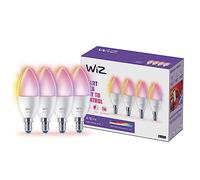 WiZ - Bombilla LED inteligente, Casquillo E14 tipo vela 4.9W (Eq.40) 470 lúmens, Luz Blanca y de Colores, Compatible con Alexa, Google Home, tecnología SpaceSense y Matter - Pack de 4