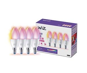 WiZ - Bombilla LED inteligente, Casquillo E14 tipo vela 4.9W (Eq.40) 470 lúmens, Luz Blanca y de Colores, Compatible con Alexa, Google Home, tecnología SpaceSense y Matter - Pack de 4