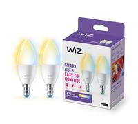 WiZ - Bombilla LED Inteligente Wi-Fi, 4,9W(Eq. 40 W) E14 tipo vela, Luz Blanca de ajustable de cálida a fría, con tecnología SpaceSense y compatible con Alexa y Google Home - Pack de 2