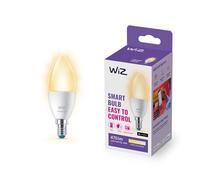 WiZ - Bombilla LED Inteligente Wi-Fi, 4,9W(Eq. 40 W) E14 tipo vela, Luz cálida ajustable, con tecnología SpaceSense y compatible con Alexa y Google Home