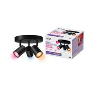 WiZ - Lámpara de techo Imageo negra 3 focos ajustables placa redonda, Luz Blanca y de Colores, Wi-Fi, con tecnología SpaceSense y compatible con Alexa y Google Home