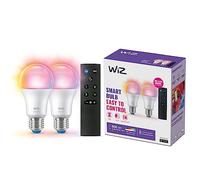 WiZ Pack de 2 bombillas con mando a distancia - Luz de color y blanca - Bombilla LED inteligente -E27-60 W - Conecta a Wi-Fi - Fácil de controlar, con tecnología SpaceSense