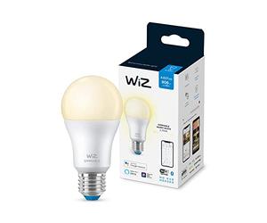 WiZ Smart LED A60 Bulb, Warm White, E27 Base, 60W, 806 Lumens, Dimmable, Works with Alexa, Google Assistant, and Apple Home, Pack of 1