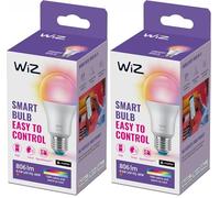 WiZ Smart LED A60 Bulb, White and Full Color, E27 Base, 60W, 806 Lumens, Dimmable, Works with Alexa, Google Assistant, and Apple HomeKit, Pack of 1 (Paquete de 2)