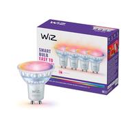 WiZ Spot LED connecté GU10 en verre, Multicolore et Blanc personnalisable, Équivalent 50 W, 2200-6500 K, 345 lumens, Intensité réglable, Compatible Alexa, Google Assistant et Apple Home, pack de 4