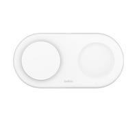 Belkin BoostCharge Pro Cargador Inalámbrico 2 en 1 con tecnología Magnética Qi2, 15W, Estacion de Carga Rápida Inalámbrica Compatible con Magsafe para iPhone 17, Air, Pixelsnap, AirPods - Blanco