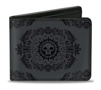 Wizards of the Coast - Cartera plegable con ranuras estándar para billetera y tarjetas, Magic the Gathering Planeswalker Swamp Mana Traits gris y negro, cuero vegano, negro, 4 x 3.5 pulgadas, casual