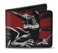 Wizards of the Coast - Cartera plegable, Dungeons and Dragons Tarrasque Monster y texto negro y rojo, cuero vegano, negro, 4 x 3.5 pulgadas, casual
