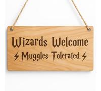 Wizards Welcome Muggles Tolerated Sign Magic Wall Art Funny Movie Cita Cartel de madera Placa de madera Natural Decoración del hogar Regalo mágico
