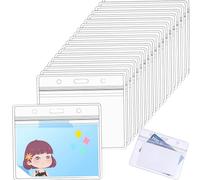 WizeFolk - 20 soportes para tarjetas de trabajo, impermeables, para tarjetas de identificación, de plástico, para cuello horizontal, para identificación, etiquetas, tarjeta con nombre, tarjetas