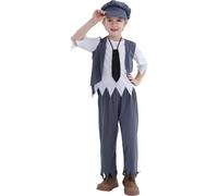 Wizland Disfraz victoriano para niños con sombrero y corbatas, vestido fantástico de niños Oliver Twist para el Día Mundial del Libro 6-8 años (gris)