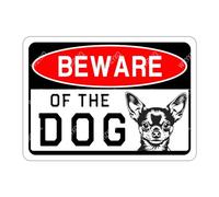 WIZYXQ Letrero metálico con texto en inglés "Chihuahua Beware of the Dog", divertido letrero de metal vintage, letrero de aluminio de advertencia para patio, jardín, garaje, valla, 8 x 12 pulgadas