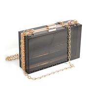 WJCD Bolso de embrague transparente de acrílico para mujer, bolso de hombro con correa de cadena de oro desmontable, Negro/Claro, S