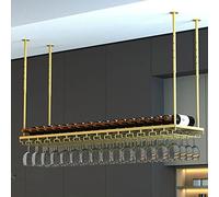 WJDREPKHY Botellero Creativo para Bar, de Pared, de Metal, para Techo, con Estante para Copas de Vino y Copas, Altura y Ancho Ajustables, Dorado.