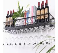 WJDREPKHY Botellero de Pared con Colgador para Copas, botellero Industrial Redondo Colgante, estantes flotantes para Barra de Cocina y Comedor, Color Negro (tamaño: 100 x 25 x 17 cm)