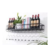 WJDREPKHY Botellero de Pared Moderno de Metal, Redondo e Industrial, con Soporte para Copas, Estante Flotante para Bar, Ideal para el hogar, Restaurante y Bar (Color: Negro, tamaño: 100 x 25 x 17 cm,