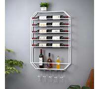 WJDREPKHY Botellero Flotante de Metal con Soporte para Copas - Estantes de Pared de Hierro para Botellas de Licor - Estante de exhibición Multifuncional - Diseño Compacto - Blanco