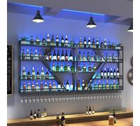 WJDREPKHY Botellero Industrial de Pared con Luces LED | Expositor de Hierro para Vino | Botelleros de Gran Capacidad para Barra | Expositor de Botellas de Licor para Bodega (Negro)