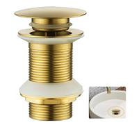 Wjelet Desagüe desplegable de oro cepillado sin desbordamiento, tapón de fregadero de 1 1/4 pulgadas para baño, botón ranurado para lavabo de baño y fregaderos de recipientes (latón/dorado)