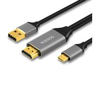 WJESOG HDMI a USB C Cable 6.6ft 4K@60Hz con Alimentación USB, HDMI Macho a Tipo C Macho Convertidor Compatible con táctil para MacBook Pro, Mac Air, Nreal Air VR