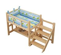 WJFTODAY Cama para Perros Cama para Mascotas de 2 Capas Cama para Perros de Madera Cama edilla con escaleras y barandilla Cuenco para Perros Camas con Estructura de Madera para Perros Cama para Gatos