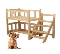 WJFTODAY Cama para Perros Cama para Mascotas de 2 Capas Cama para Perros de Madera Cama edilla con escaleras y barandilla Cuenco para Perros Camas con Estructura de Madera para Perros Cama para Gatos