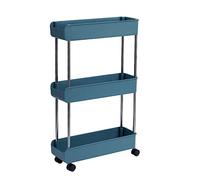 WJFTODAY Carrito de Almacenamiento de Cocina con Ruedas, de plástico, para Dormitorio, re Ruedas, de plástico, para Dormitorio, refrigerios, baño, Cocina, con Ruedas (Azul, 3 Niveles, 13 cm de Ancho)