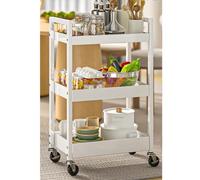 WJFTODAY Carrito de Cocina móvil con Ruedas, Cesta de Metal de 3 Niveles con Ruedas para tas y Verduras, Estante para Aperitivos, Expositor de Suelo para Cine (Color: Blanco, tamaño: 52 x 31 x 83 cm)
