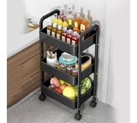 WJFTODAY Carrito de Metal con Ruedas para baño, Organizador con asa, 3 Niveles, para cociador con asa, 3 Niveles, para Cocina, refrigerios, Ruedas bloqueables, Estante de Almacenamiento móvil (Negro)