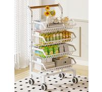 WJFTODAY Carrito de refrigerios con Ruedas de 3, 4 y 5 Niveles, Expositor de Frutas ajustn asa de Madera, Estante de Acero al Carbono para Dulces (tamaño: 41 x 29,5 x 90 cm/16 x 11,6 x 35,4 Pulgadas)