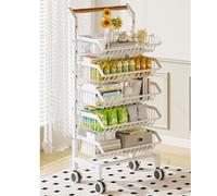 WJFTODAY Carrito de refrigerios con Ruedas de 3, 4 y 5 Niveles, frutero Ajustable, exposisa de Madera, Estante de Acero al Carbono para Dulces (tamaño: 41 x 29,5 x 103,5 cm/16 x 11,6 x 40,7 Pulgadas)