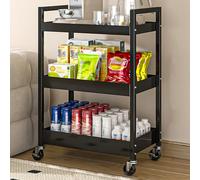 WJFTODAY Carrito Organizador de Almacenamiento de refrigerios, Carrito rodante utilitario baño, lavandería, Sala de Estar, Estante móvil de Metal para Frutas y Verduras (Color: Negro, tamaño: 52 x 31