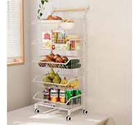 WJFTODAY Carritos utilitarios con Ruedas, Carrito para refrigerios, Cesta para Frutas y v Cocina, baño y Sala de Estar, Estante para refrigerios de 3, 4 y 5 Niveles (Color: Blanco, tamaño: 5 Niveles)