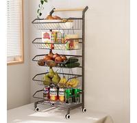 WJFTODAY Carritos utilitarios con Ruedas, Carrito para refrigerios, Cesta para Frutas y va Cocina, baño y Sala de Estar, Estante para refrigerios de 3, 4 y 5 Niveles (Color: Negro, tamaño: 5 Niveles)