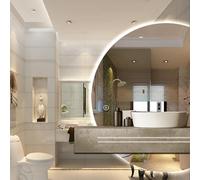 WJFTODAY Espejo de baño Inteligente con luz LED de 90 x 60 cm, Espejo de Maquillaje tricospejo de Maquillaje Tricolor Regulable, Espejo de Pared Decorativo antivaho sin Marco con Forma de Media Luna.