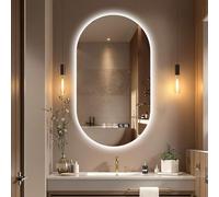 WJFTODAY Espejo de baño Moderno Ovalado antivaho con LED de 130 x 81 cm, con Control táctrol táctil Regulable, sin Marco y retroiluminación de 3 Colores, diseño Elegante para una decoración Elegante.