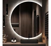 WJFTODAY Espejo de baño Redondo con Forma de Media Luna y LED, Espejo de Maquillaje antivaje antivaho sin Marco con Luces para Entrada de Pared, 63 x 70 cm, decoración del hogar Elegante y Funcional.