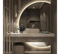 WJFTODAY Espejo de Maquillaje retroiluminado LED: 3 Opciones de Color, diseño de Medio cío círculo sin Marco, Espejo de Pared Decorativo para baño, Espejo de tocador irrompible, Elegante y Funcional.