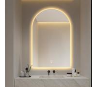 WJFTODAY Espejo de Pared LED con luz Regulable, Espejo de baño arqueado de 90 cm, Espejo, Espejo de Maquillaje antivaho de 100 cm, Interruptor táctil, 3 Opciones de Temperatura de Color (40 x 70 cm)
