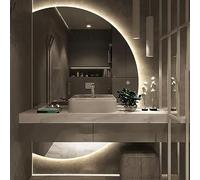 WJFTODAY Espejo Redondo retroiluminado LED, 83 x 119 cm, Espejo de Pared Minimalista modeta Moderno, 3 Colores, Control táctil, antivaho, sin Marco, a Prueba de explosiones, decoración de baño/hogar.