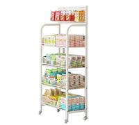 WJFTODAY Estante de exhibición Comercial de 4 y 5 Niveles para supermercado, Estante de m4 Ruedas, Soporte Blanco para Bolsas de Papas Fritas con barandilla para el hogar/Cocina/despensa/conveniencia