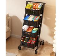 WJFTODAY Estante de exhibición de refrigerios de 3 y 4 Niveles con Ruedas, Organizador deentos, Frutas y Verduras, Puesto de Comida portátil para Cine en casa (Color: Negro, tamaño: 32 x 47 x 119 cm)