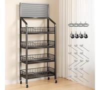 WJFTODAY Estante de exhibición de supermercado de pie, Soporte de bocadillos de Acero al iendas de conveniencia y hogar, Organizador de Dulces, Frutas y Verduras con Ruedas universales (Color: Negro)