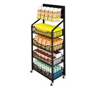 WJFTODAY Estante de exhibición para minoristas, Estante Organizador de exhibición de bocay 15 Ganchos, Carrito de Soporte de Cesta de supermercado de Metal Negro de 4 Niveles (Color: Negro, tamaño: 6