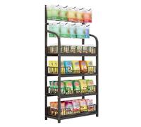 WJFTODAY Estante de exhibición para refrigerios de 4/5 Niveles con Gancho, Estante de pisercado Comercial, despensa, Organizador de Alimentos para Sala de Descanso (Color: Negro de 4 Niveles, tamaño:
