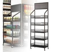WJFTODAY Estante de exhibición para Tiendas, Expositor de Dulces, Organizador de refrigerfrigerios con Ruedas y Ganchos, Expositor metálico para refrigerios, para supermercados y cocinas, Color Negro
