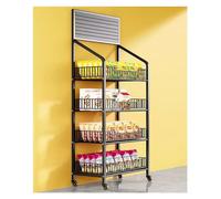 WJFTODAY Estante de pie para Snacks de supermercado, de 4 o 5 Niveles, con Ruedas, para tniveles, con Ruedas, para Tiendas de conveniencia, farmacias y despensas (Negro, 4 Niveles, 50 cm/20 Pulgadas)
