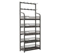 WJFTODAY Estante de supermercado de 4 y 5 Niveles con barandilla, Expositor Grande para porganizador de Frutas y Verduras para Cocina (Color: Negro de 5 Niveles, tamaño: 50 cm de largo/19,7 Pulgadas)