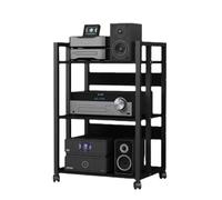 WJFTODAY Estante esquinero Moderno de 3 Niveles para Equipos audiovisuales con estantes d Altura Ajustable, de Madera Negra, para componentes de Equipos de Sonido y Almacenamiento de Entretenimiento.